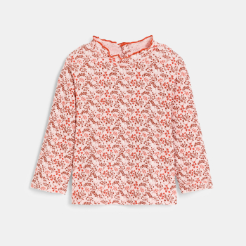 تيشيرت كوت مسطح وياقة متموّجة منمقة برسوم الورد للفتيات الرضع.